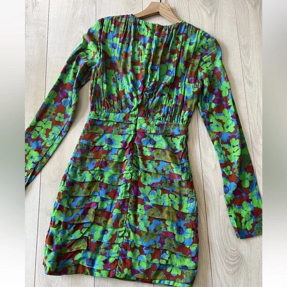 Zara Multicolor Floral Long Sleeve mini body-con Dress XS - Picture 10 of 11